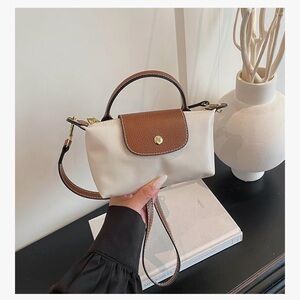 Classic Two-Tone Mini Top-Handle Bag in Cream and Brown